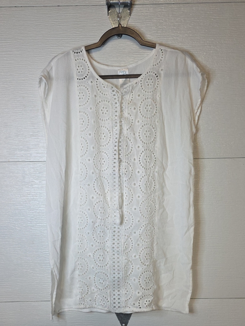 Kona Sol White Eyelet Tie-Front Tunic